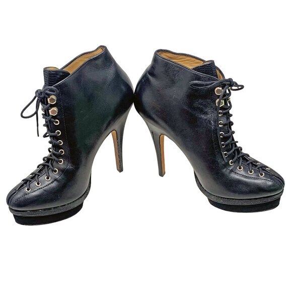 Ann‎ Taylor Axia Black Leather Platform Corset Stiletto Booties **NWOB - Picture 11 of 12